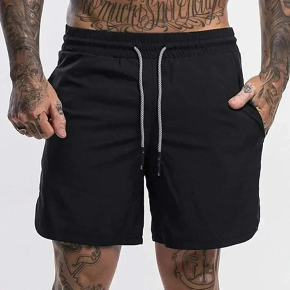 Black Casual Men's Solid Color Shorts - Picture 1 of 4